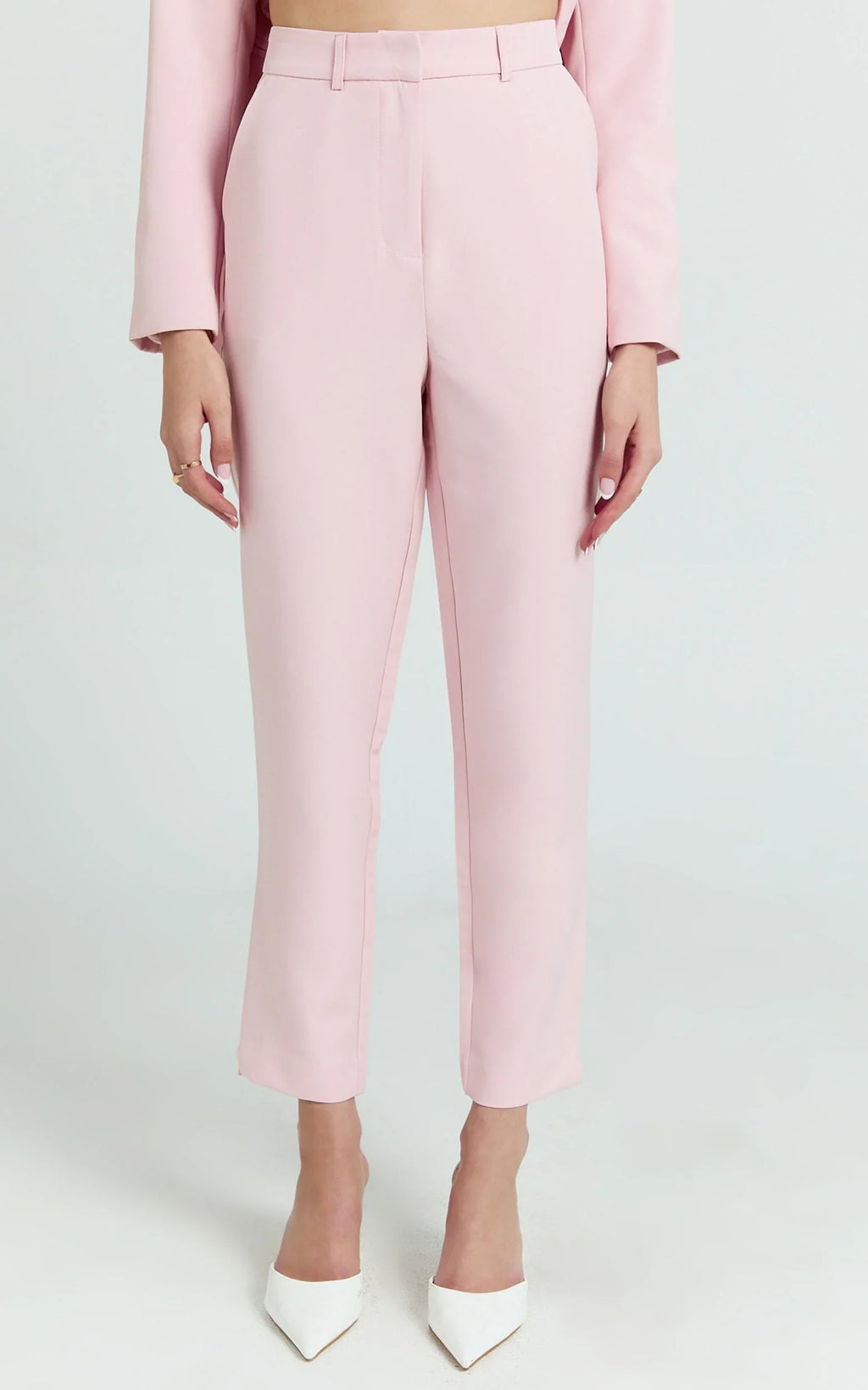 Hermie Pants - High Waisted Cropped Tailored Pants in Pale Pink