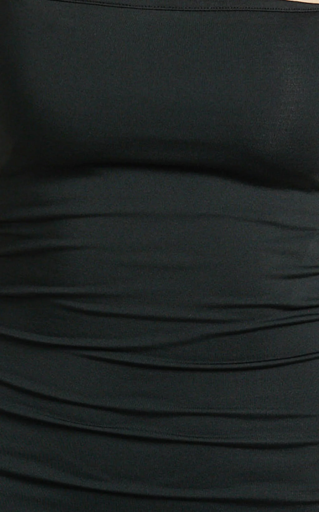 Edna Maxi Dress - Straight Neck A Line Maxi Dress in Black