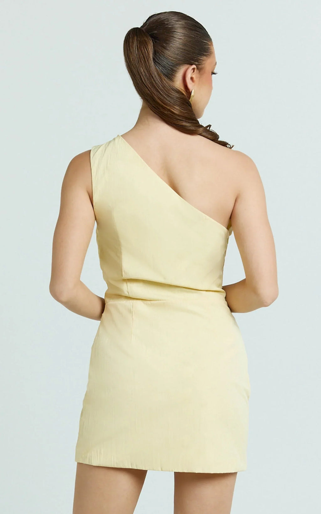 Finn Mini Dress - One Shoulder Gathered Bodice Dress in Lemon