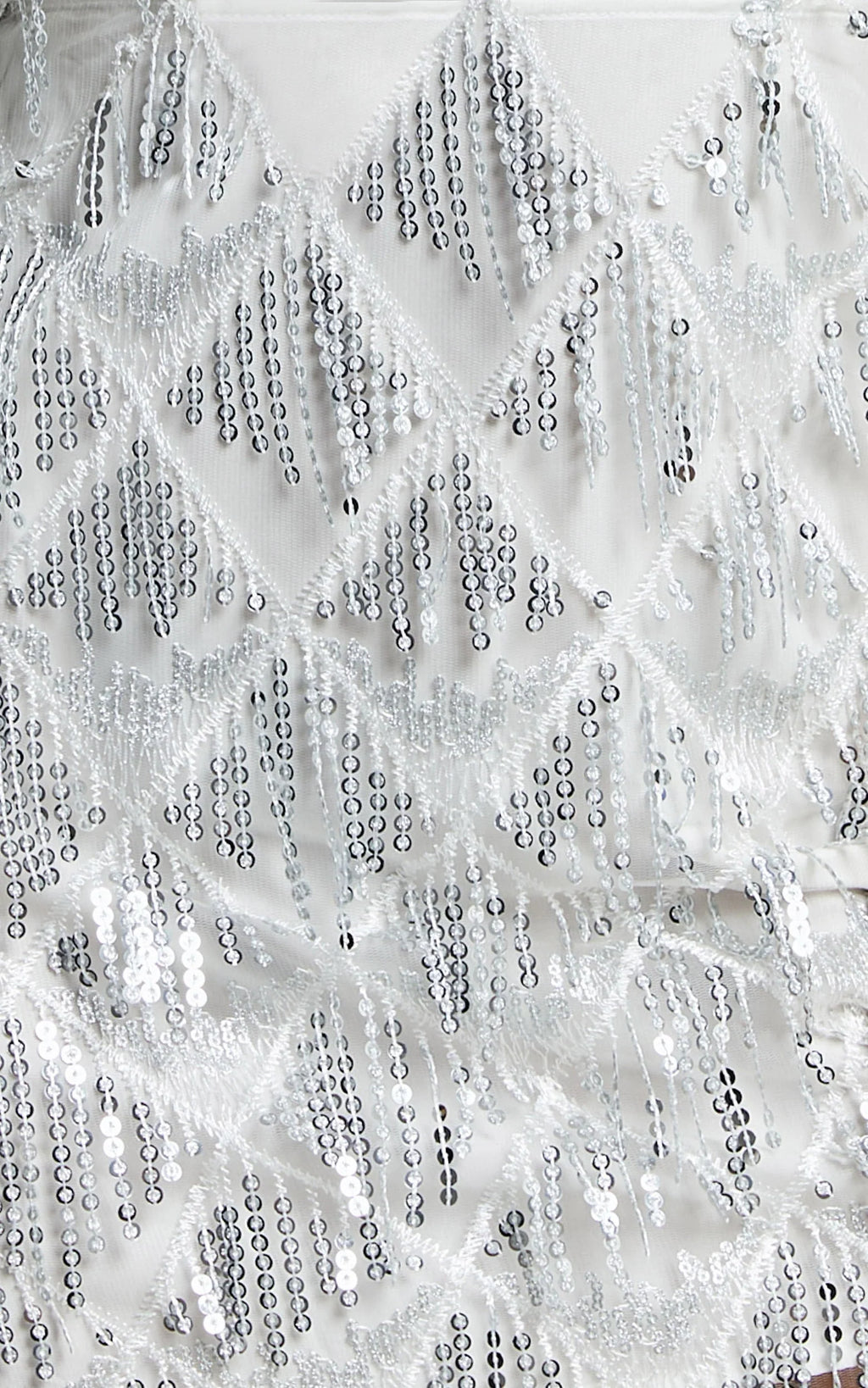 Khrizza Mini Skirt - Sequin Diamond Mesh Skirt in White/Silver