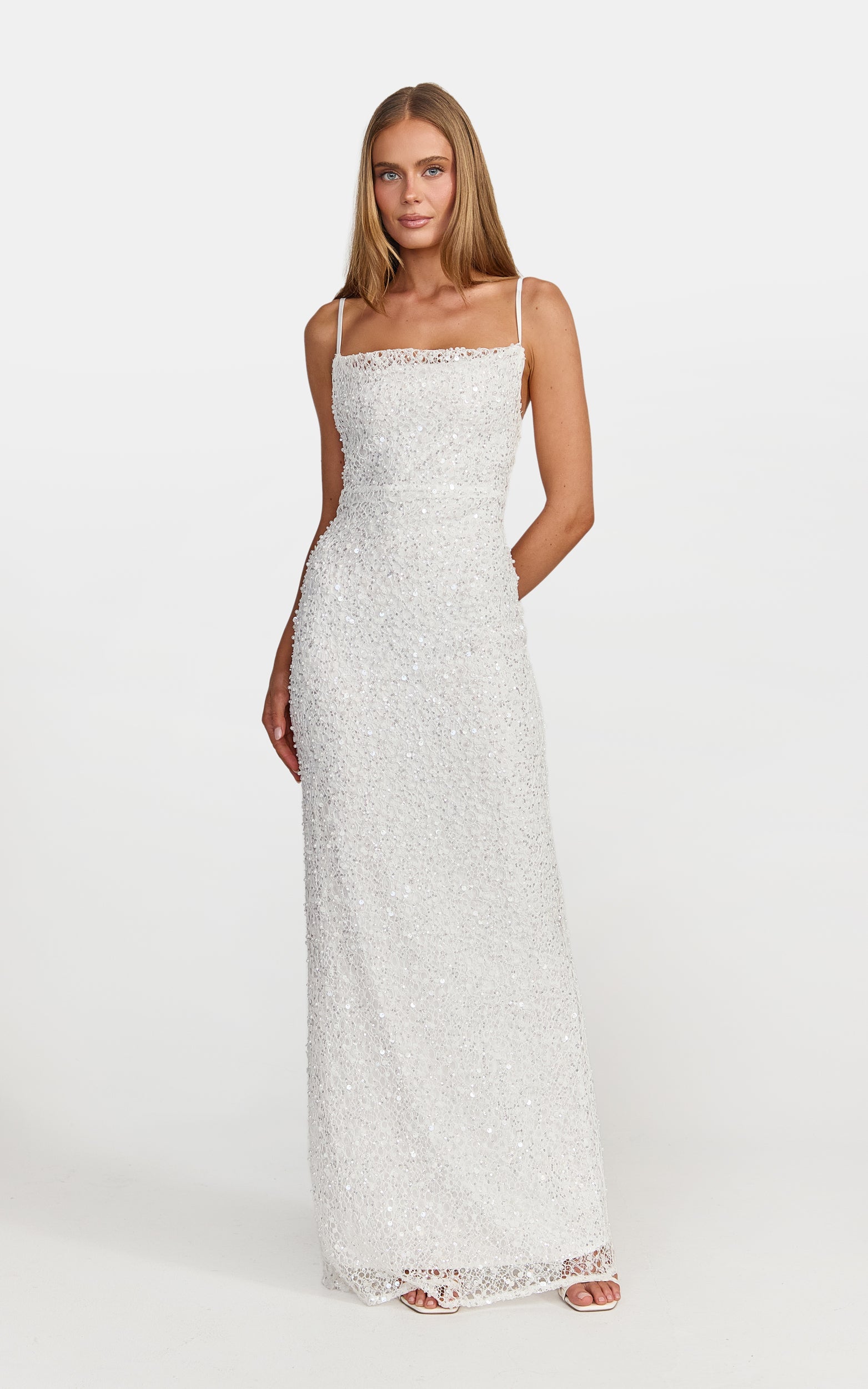 Nina Maxi Dress - Backless Sequin Embellished Beaded Dress in White