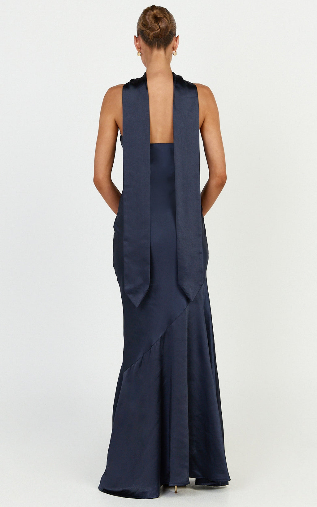 Odette Maxi Dress - Strapless Slip Dress With Neck Scarf in Navy