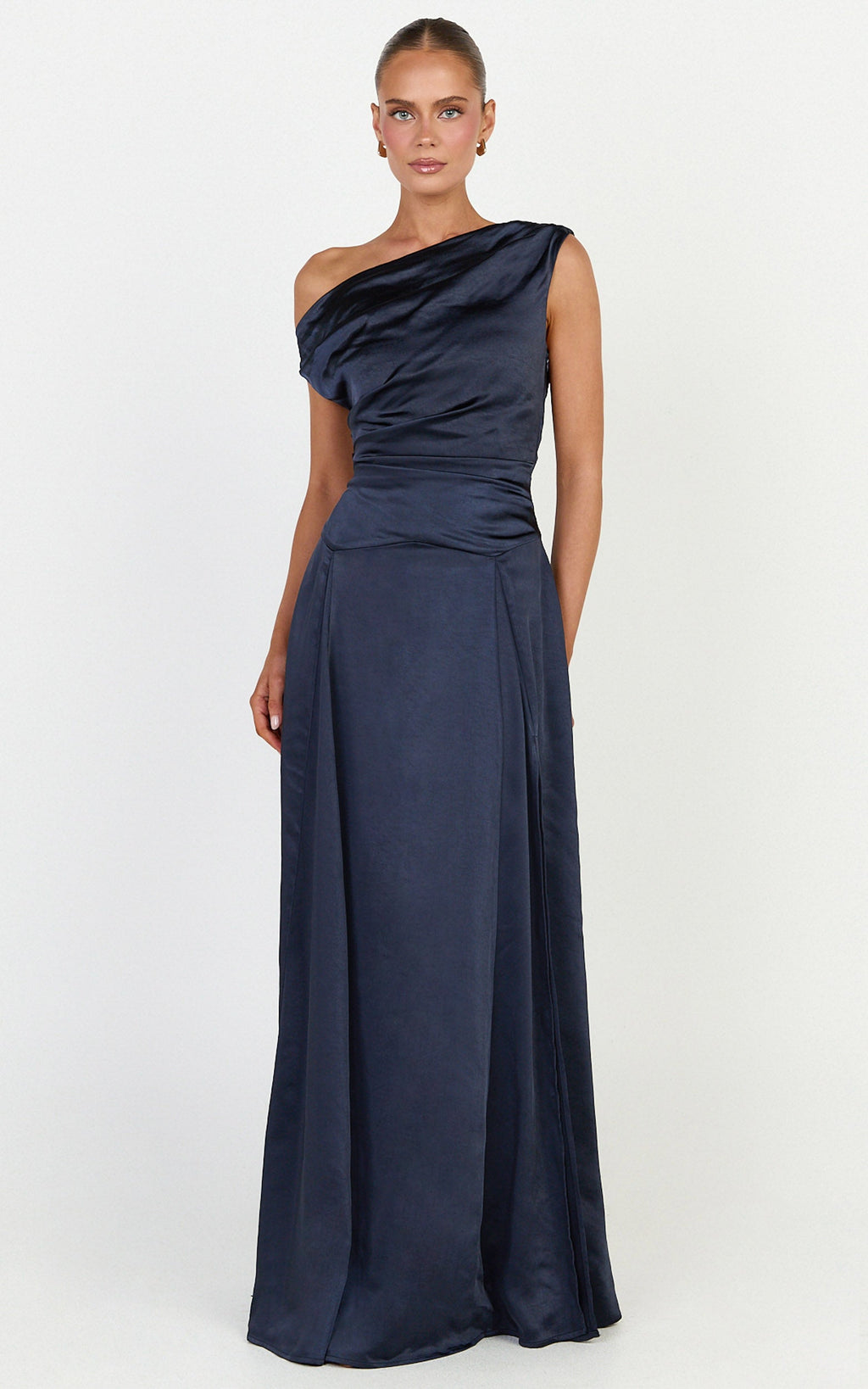 Helena Maxi Dress - Off Shoulder Godet Dress in Navy