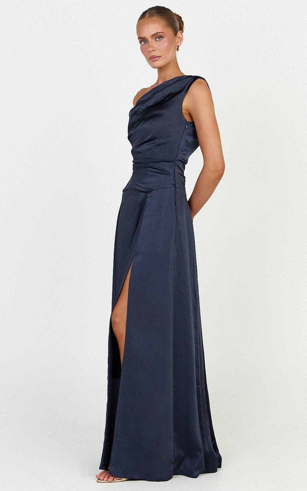 Helena Maxi Dress - Off Shoulder Godet Dress in Navy