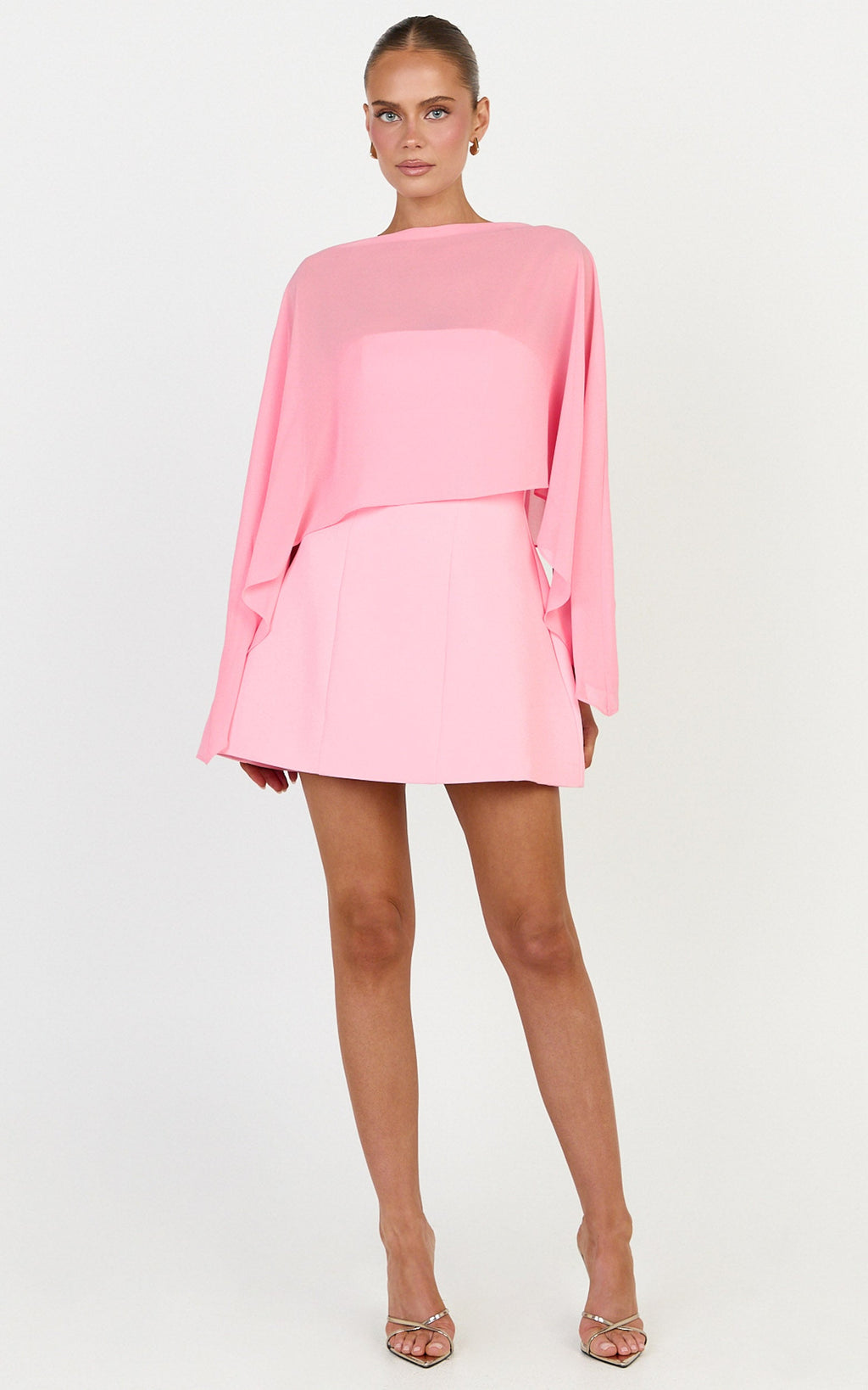 Aya Top - Sheer Off Shoulder Cape Top in Pink