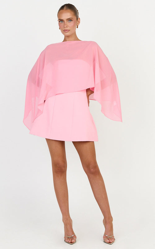 Aya Top - Sheer Off Shoulder Cape Top in Pink