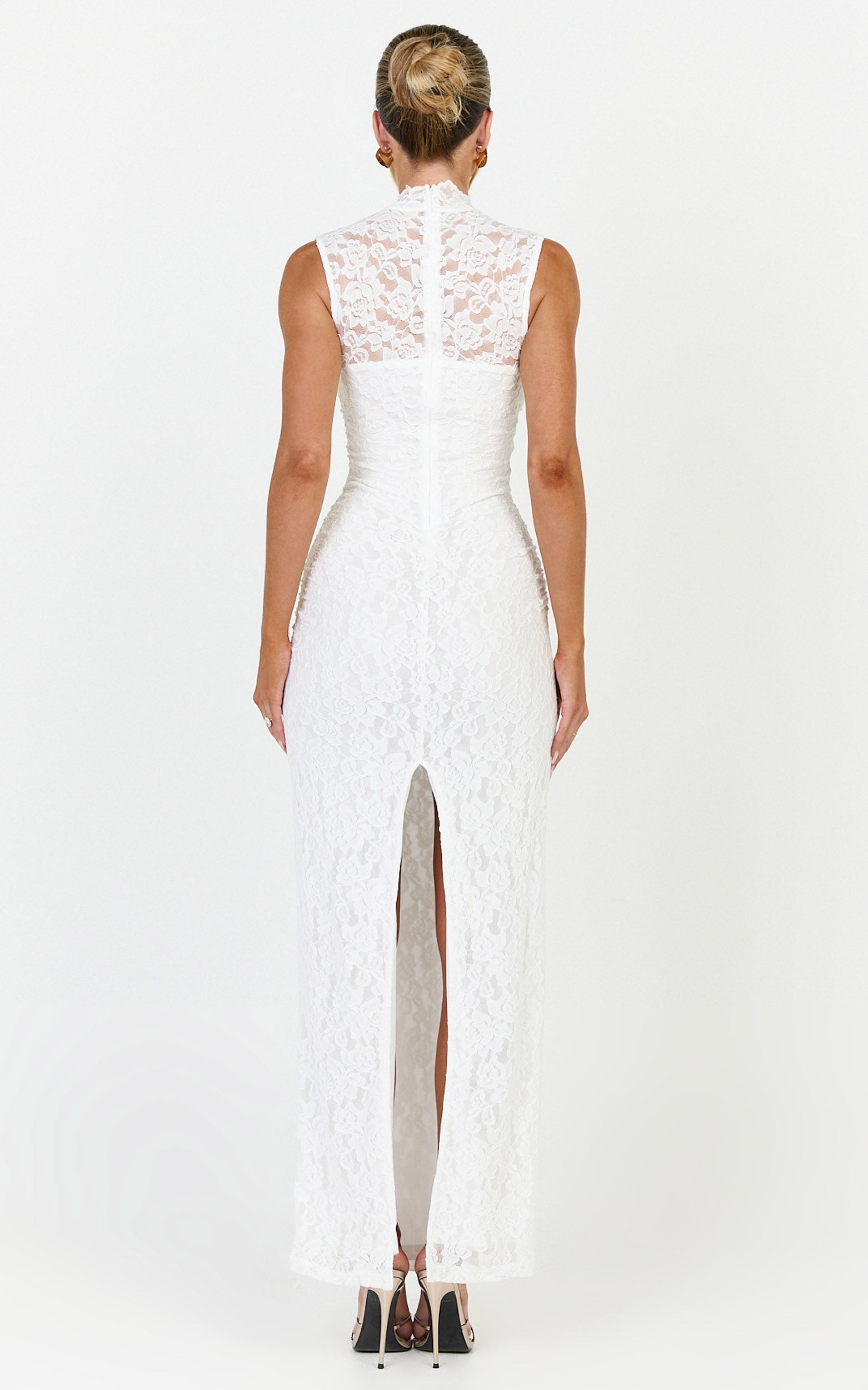 Luna Maxi Dress - Lace High Neck Sleeveless Dress in White
