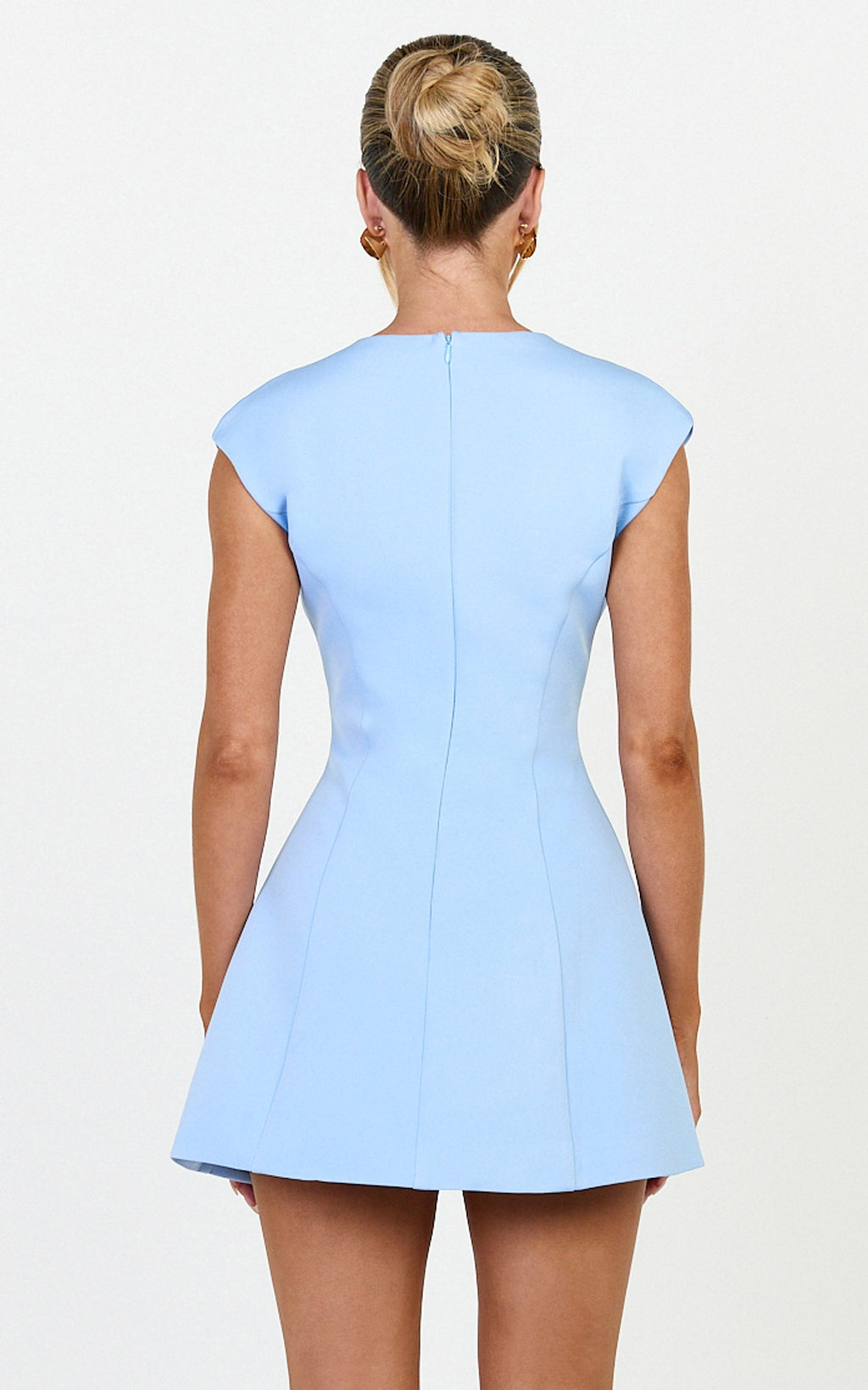 Lilo Mini Dress - V Neck Cap Sleeve Tulip Shape Dress in Cornflower Blue