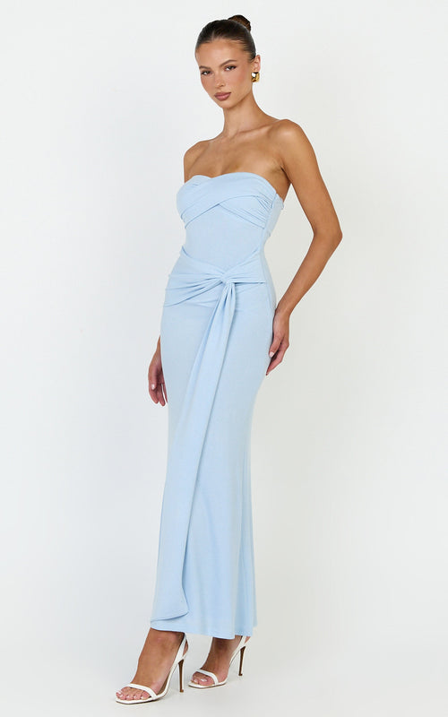 Aria Midi Dress - Strapless Tie Waist Dress in Light Blue