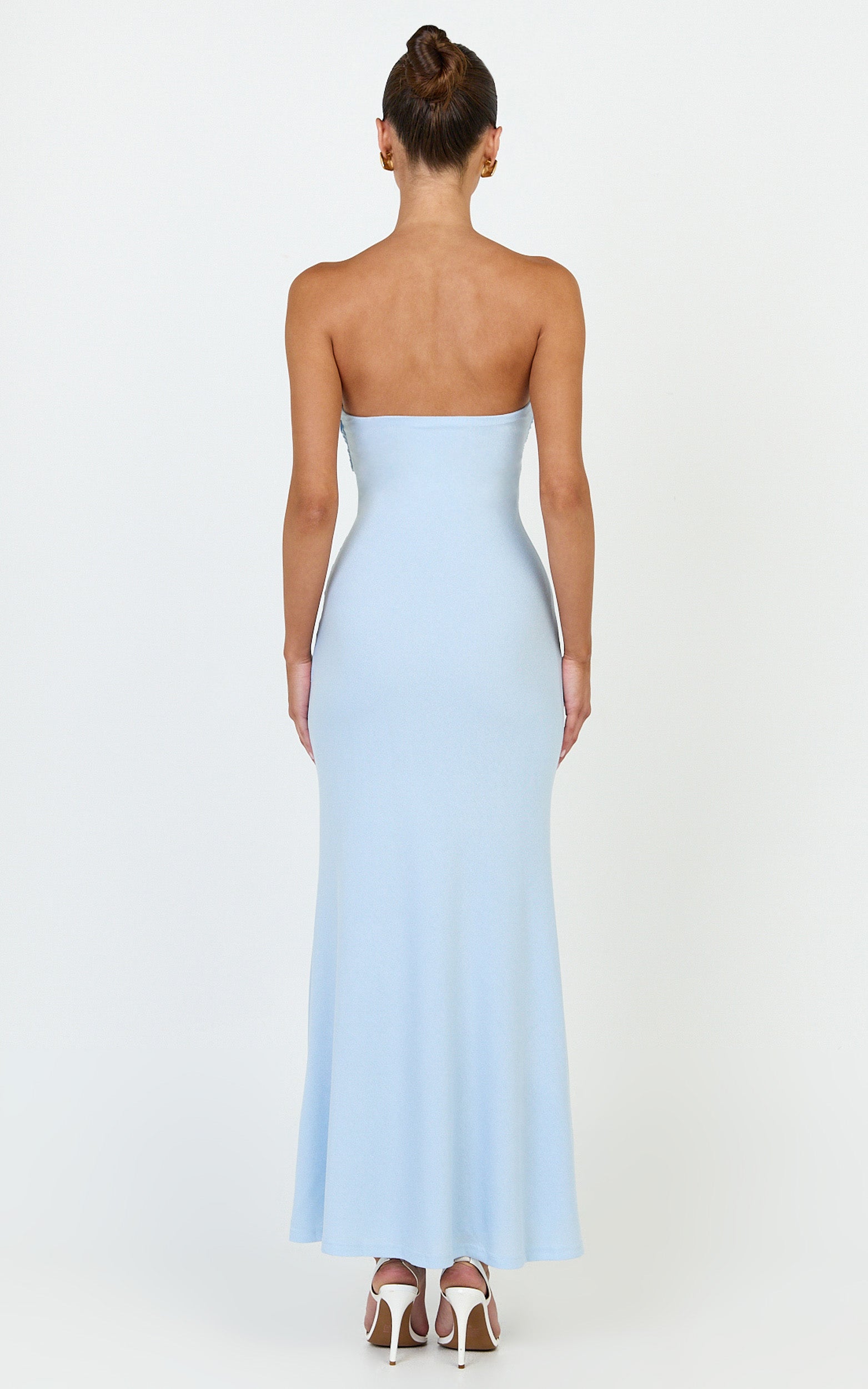 Aria Midi Dress - Strapless Tie Waist Dress in Light Blue