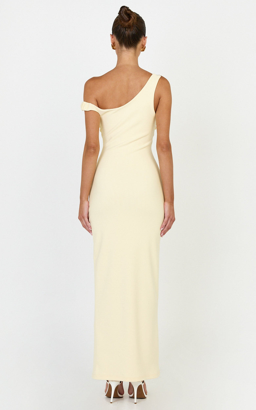 Rina Maxi Dress - Off Shoulder High Split Dress in Lemon