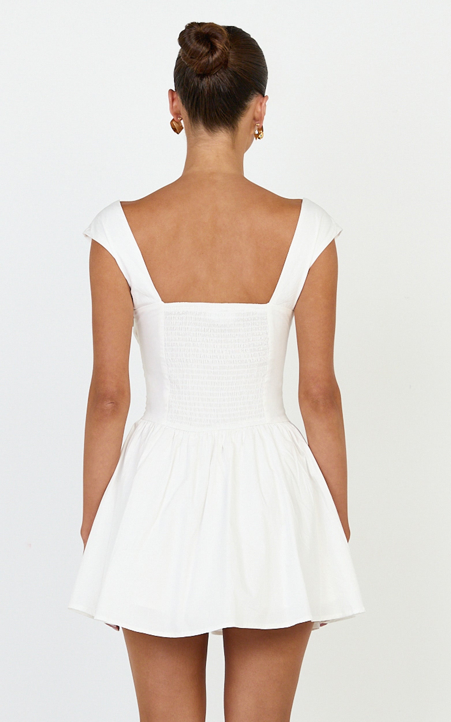 Clementine Mini Dress - Cap Sleeve Lace Trim Fit And Flare Mini Dress in Off White