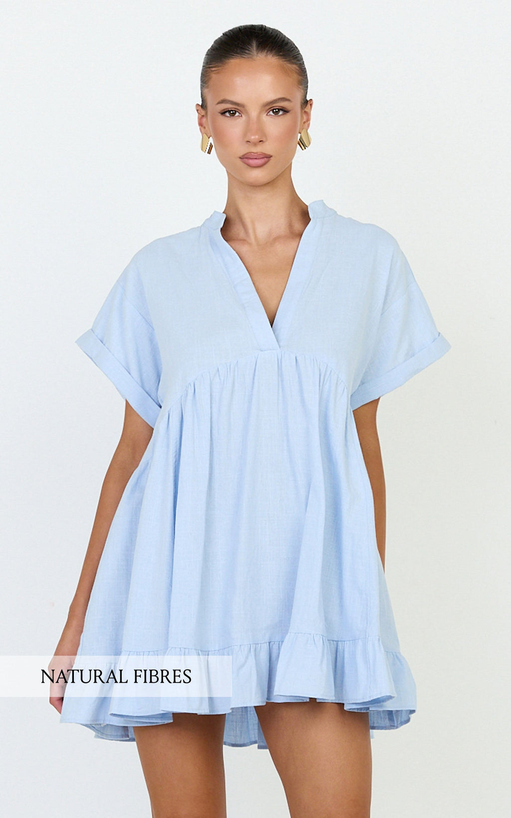 Calissa Mini Dress - Frill Hem Smock Dress in Light Blue