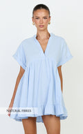 Calissa Mini Dress - Frill Hem Smock Dress in Light Blue