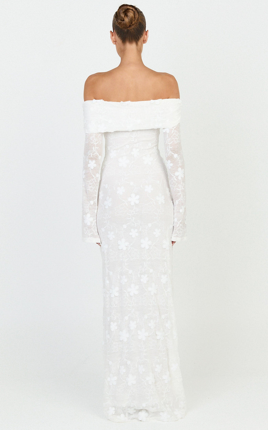 Aurelle Maxi Dress - Off Shoulder Floral Embroidered Dress in Ivory