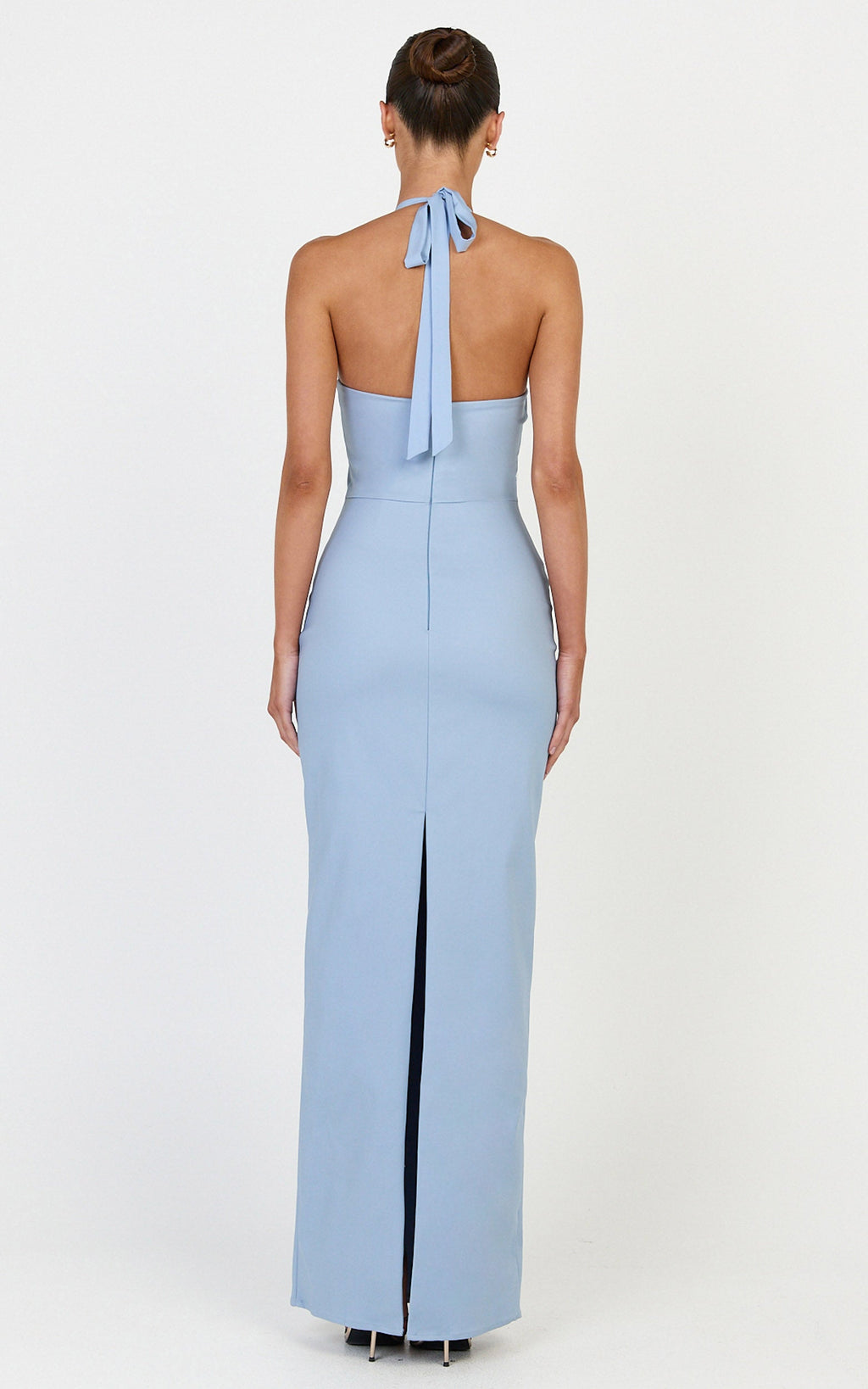 Baya Maxi Dress - Gathered Plunge Neckline Halter Dress in Pale Blue