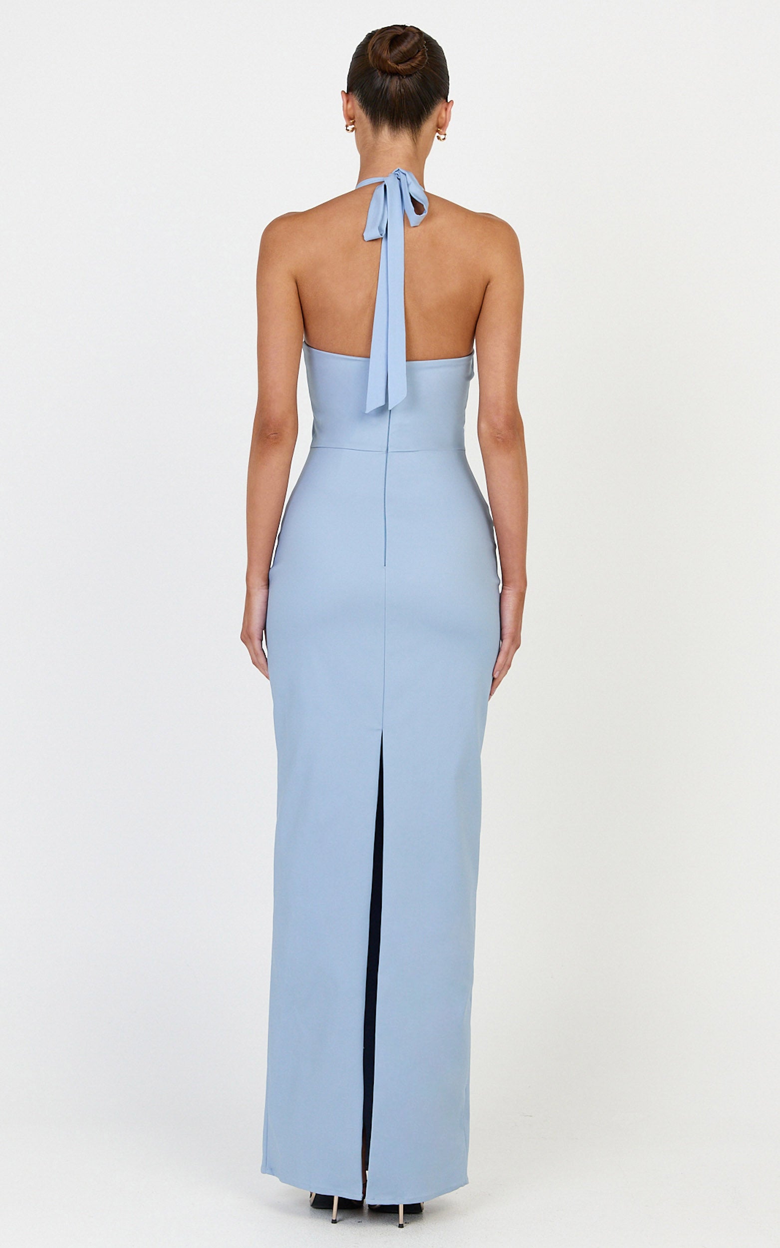Baya Maxi Dress - Gathered Plunge Neckline Halter Dress in Pale Blue