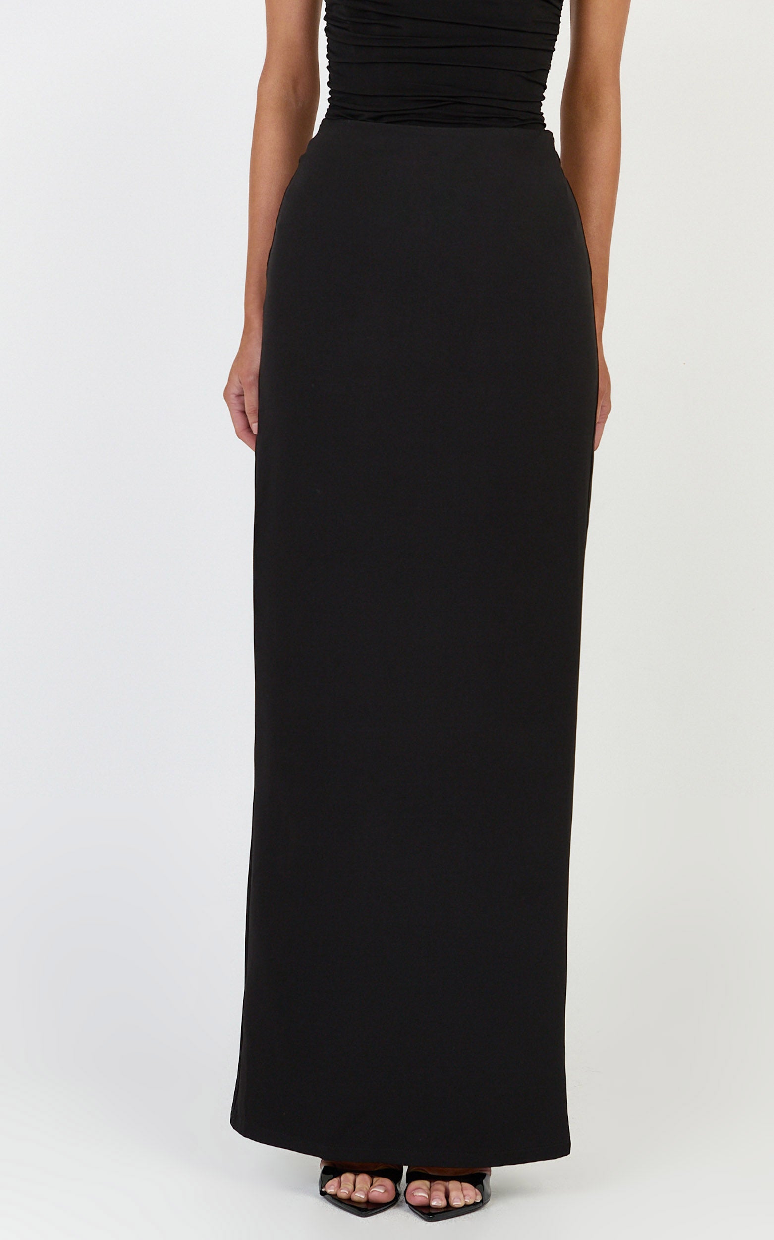 Helda Maxi Skirt - Mid Waist Back Split Skirt in Black