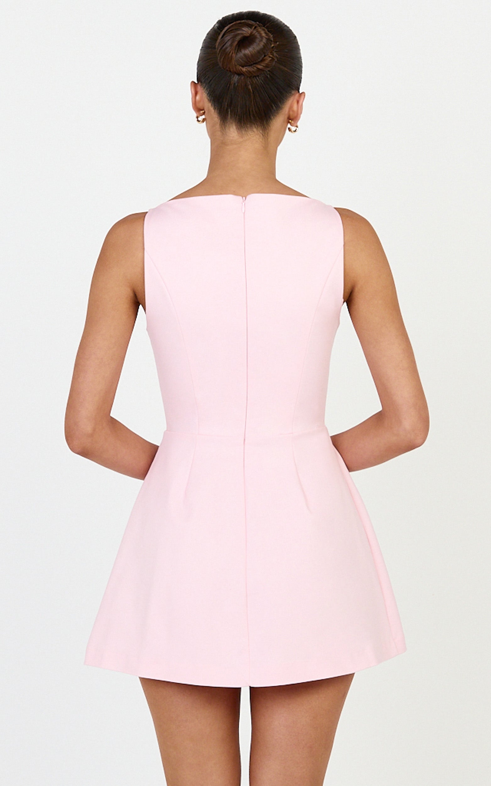 Eloise Playsuit - Straight Neck Fit And Flare Playsuit in Pink