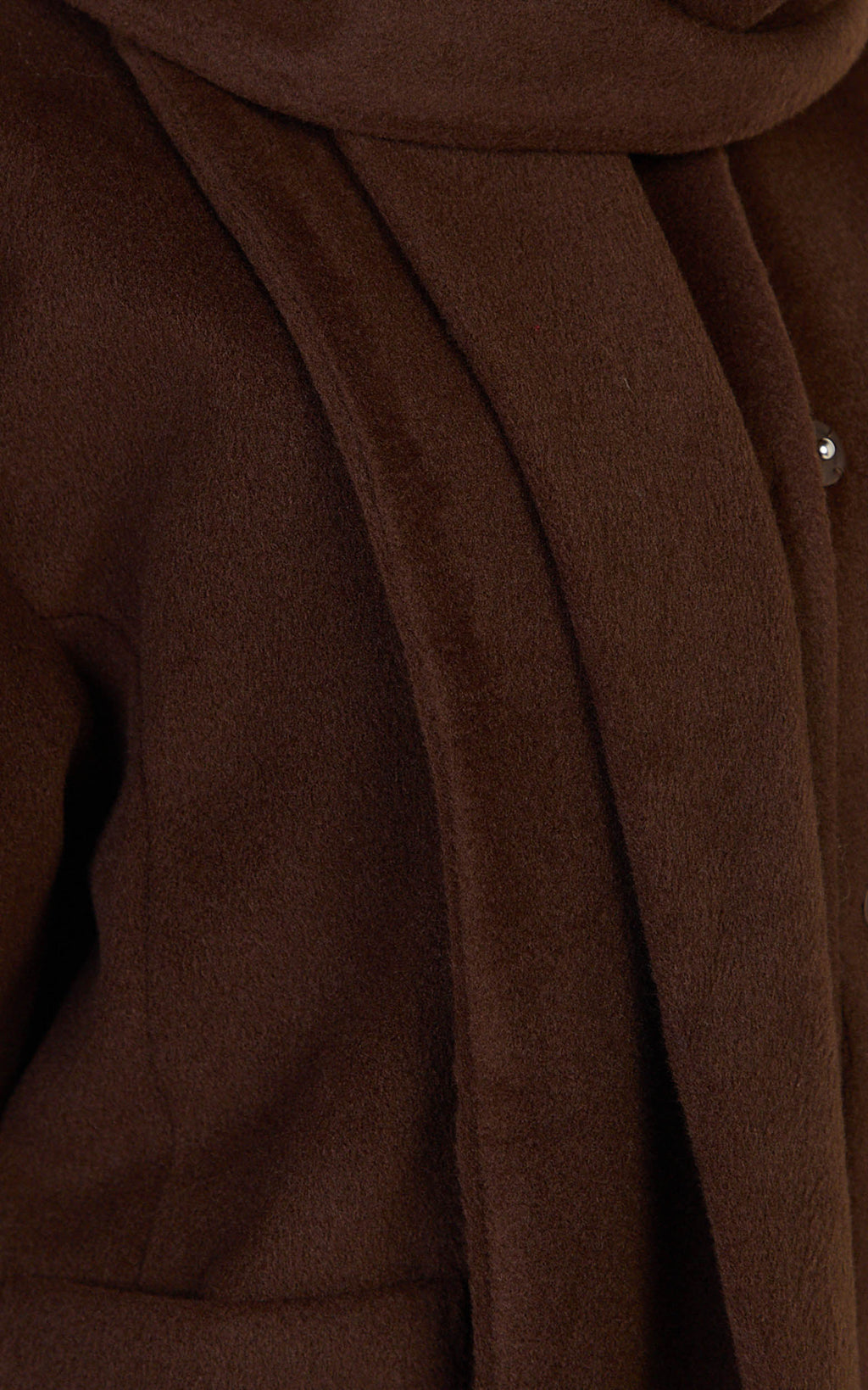 Carys Coat - Oversized Long Sleeve Coat With Neck Scarf in Chocolate