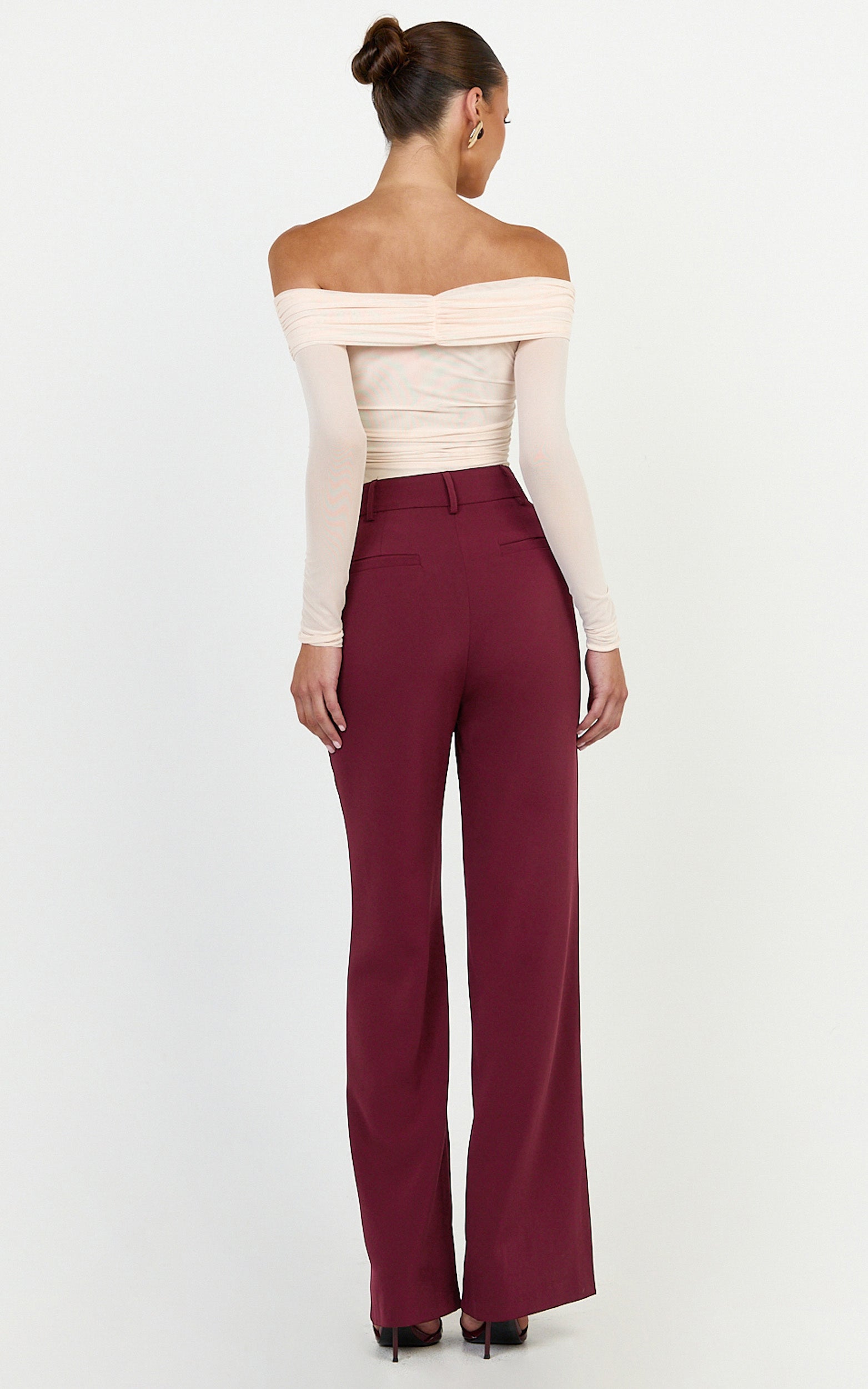Melissa Pants - Pleat Front Wide Leg Tailored Pants in Wine