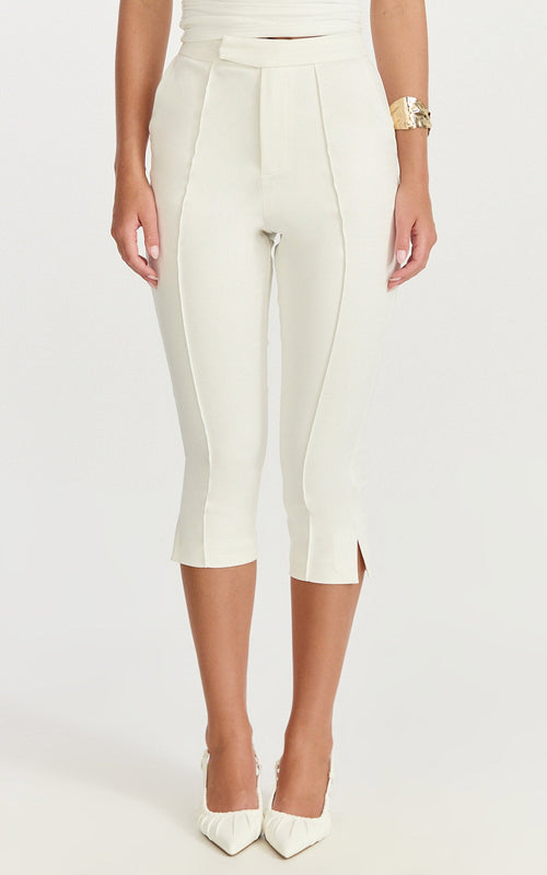 Arabella Pants - Capri Slim Fit Side Split Pants in White