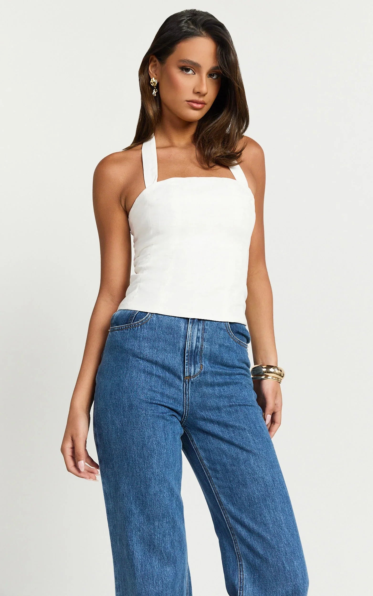 Mercy Top - Linen Square Neck Halter Top in White