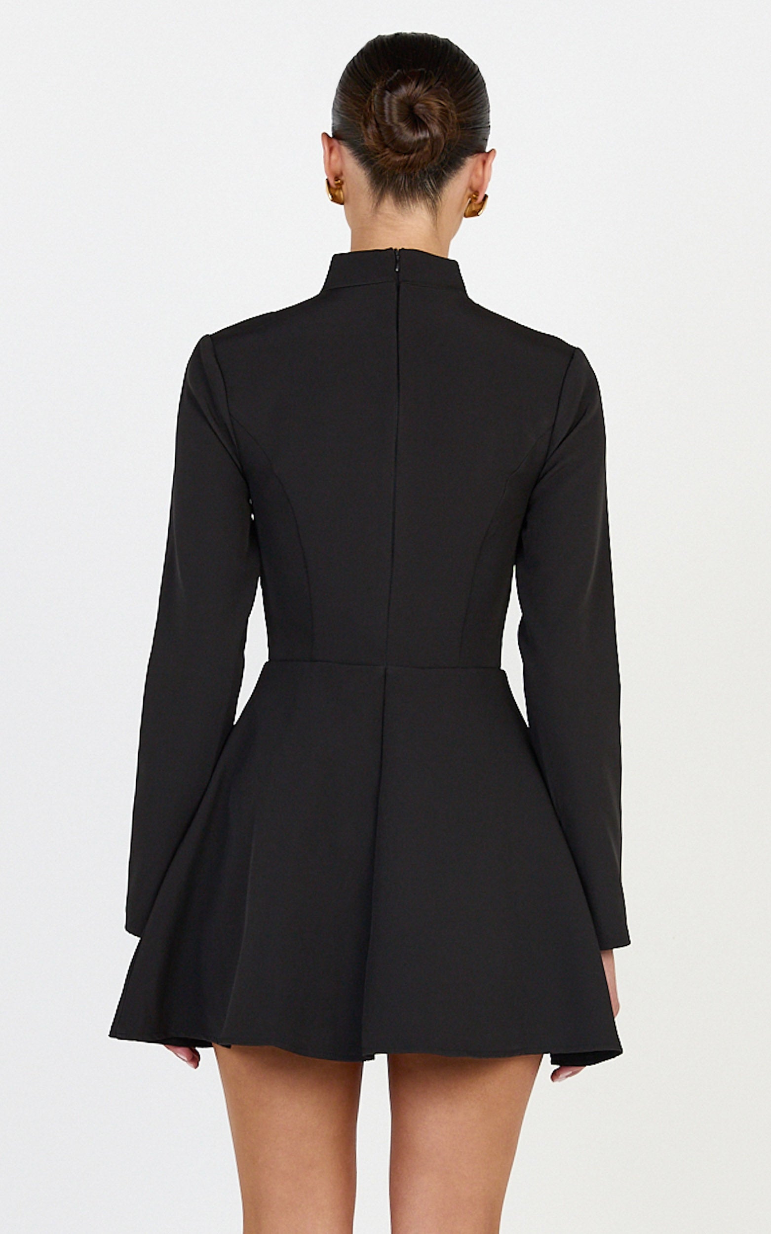 Renee Mini Dress - Long Sleeve Keyhole Fit and Flare Dress in Black