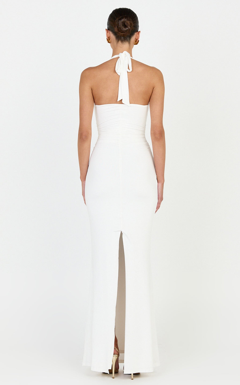 Amaya Maxi Dress - Draped Sash Halter Dress in White