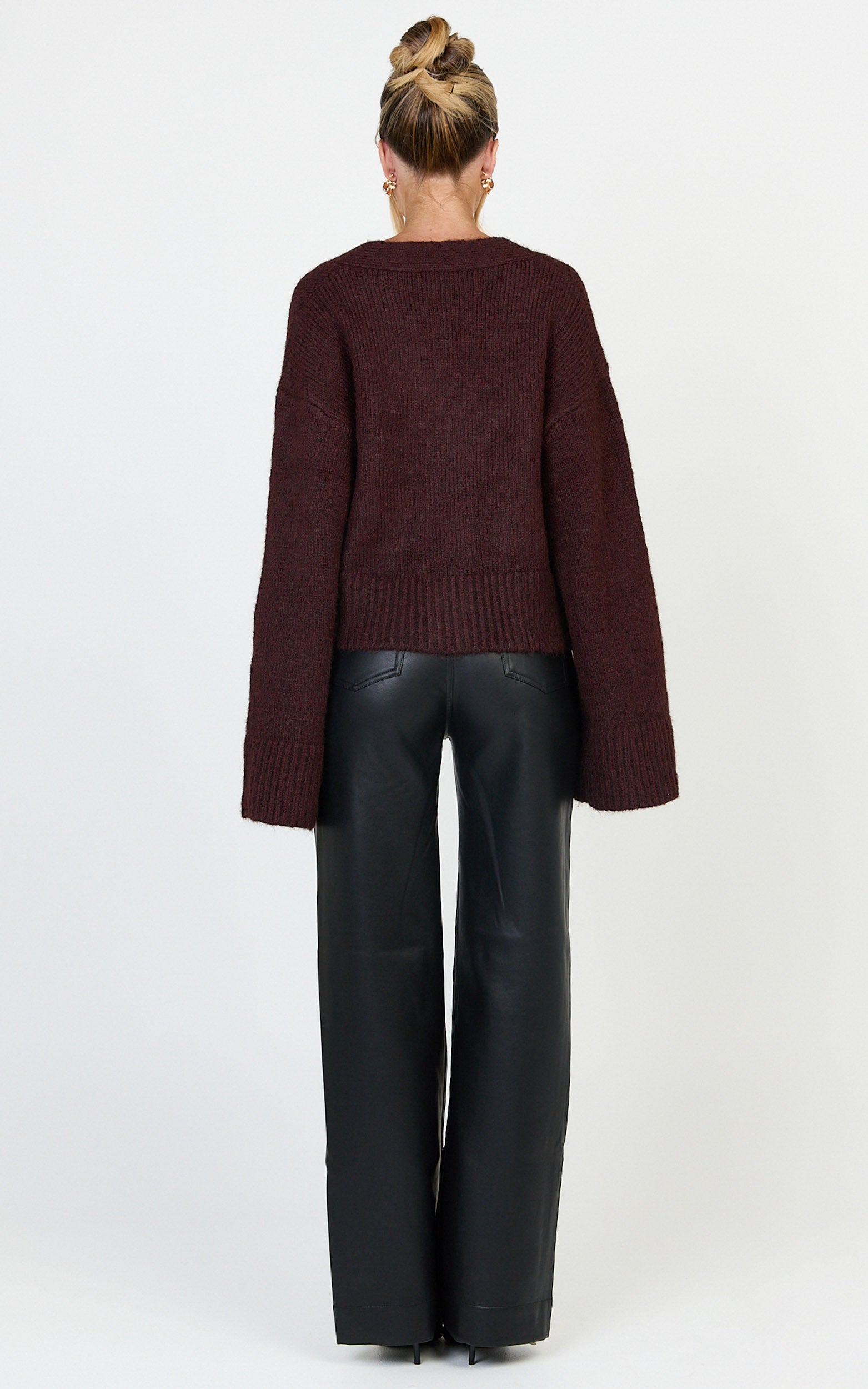 Becka Cardigan - Oversized Recycled Knitted Button Through Cardigan in Wine
