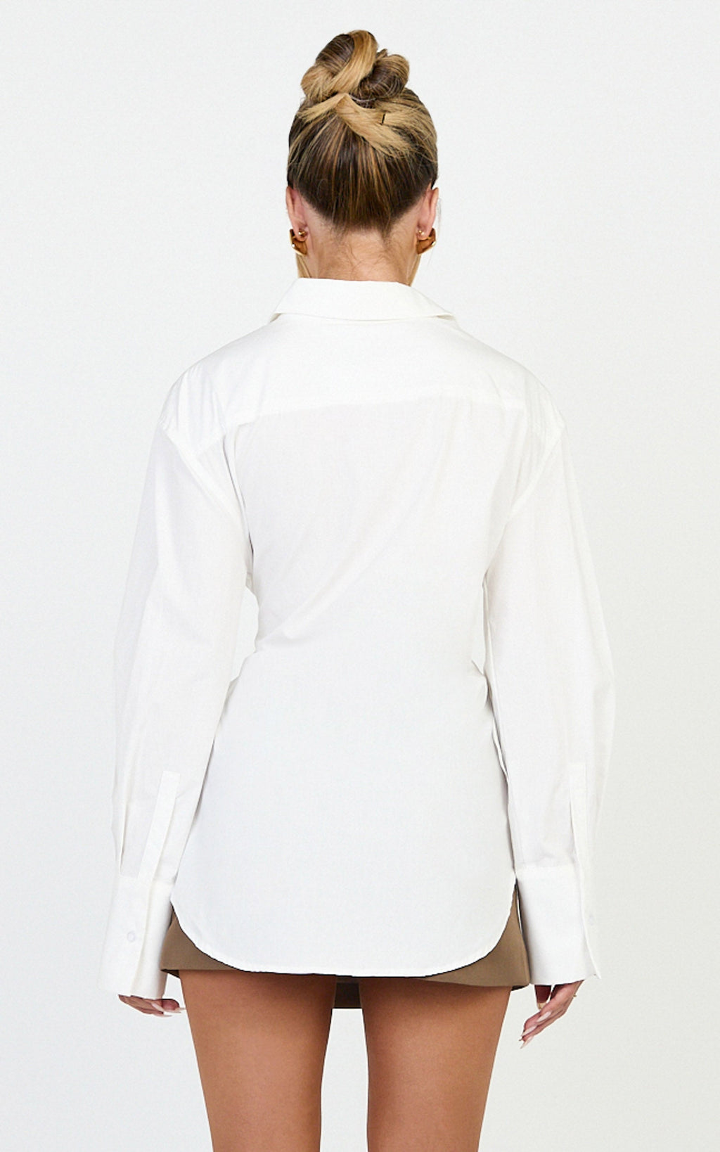 Heloise Top - Wrap Front Buckle and Tie Detail LS Shirt in White