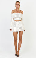 Lana Mini Skirt - Structured Tailored Skirt in Cream/Black Polka Dot