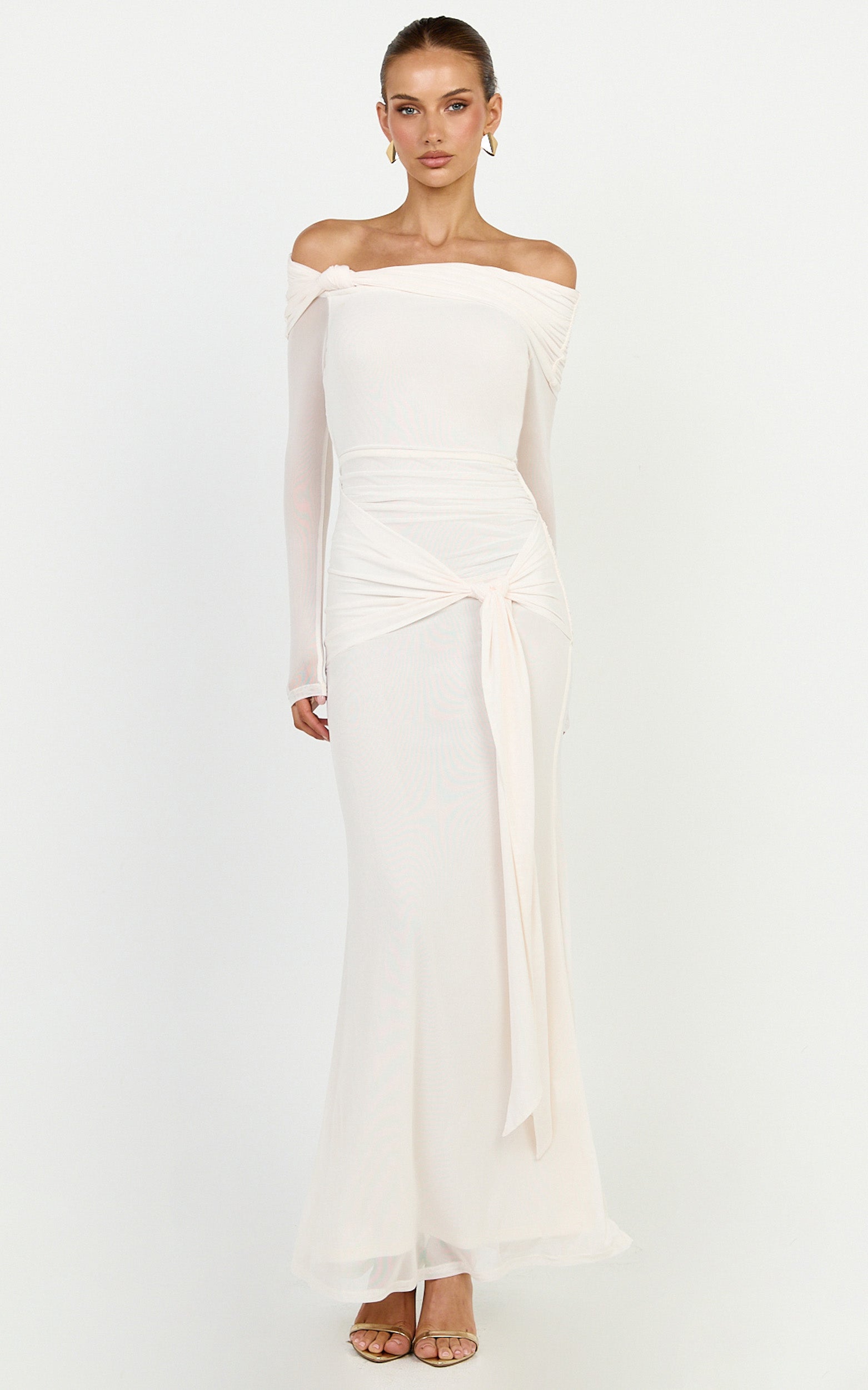 Waverly Maxi Dress - Long Sleeve Off Shoulder Dress in Cream