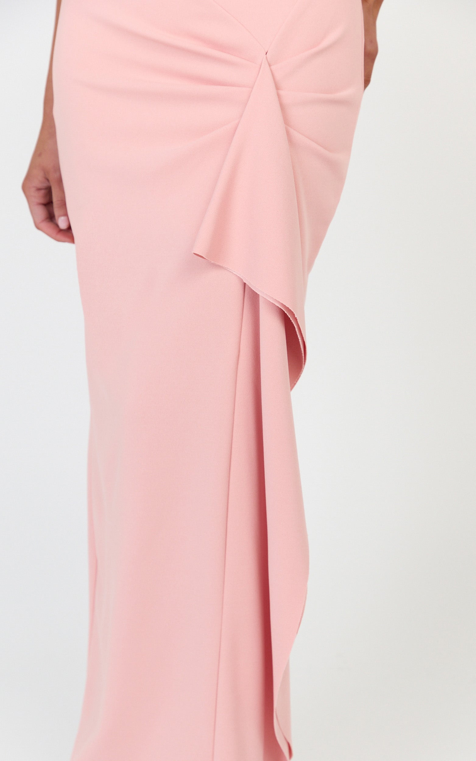 Alba Maxi Dress - Off Shoulder Waterfall Sash Dress in Pink