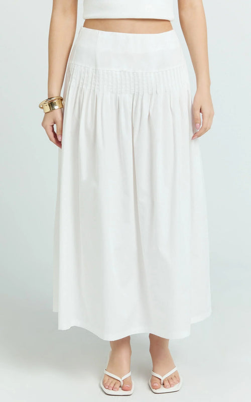 Auburn Maxi Skirt - Poplin Pintucked A Line Skirt in Ivory
