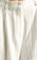Manon Shorts - Linen Tailored Pinstripe Shorts in White