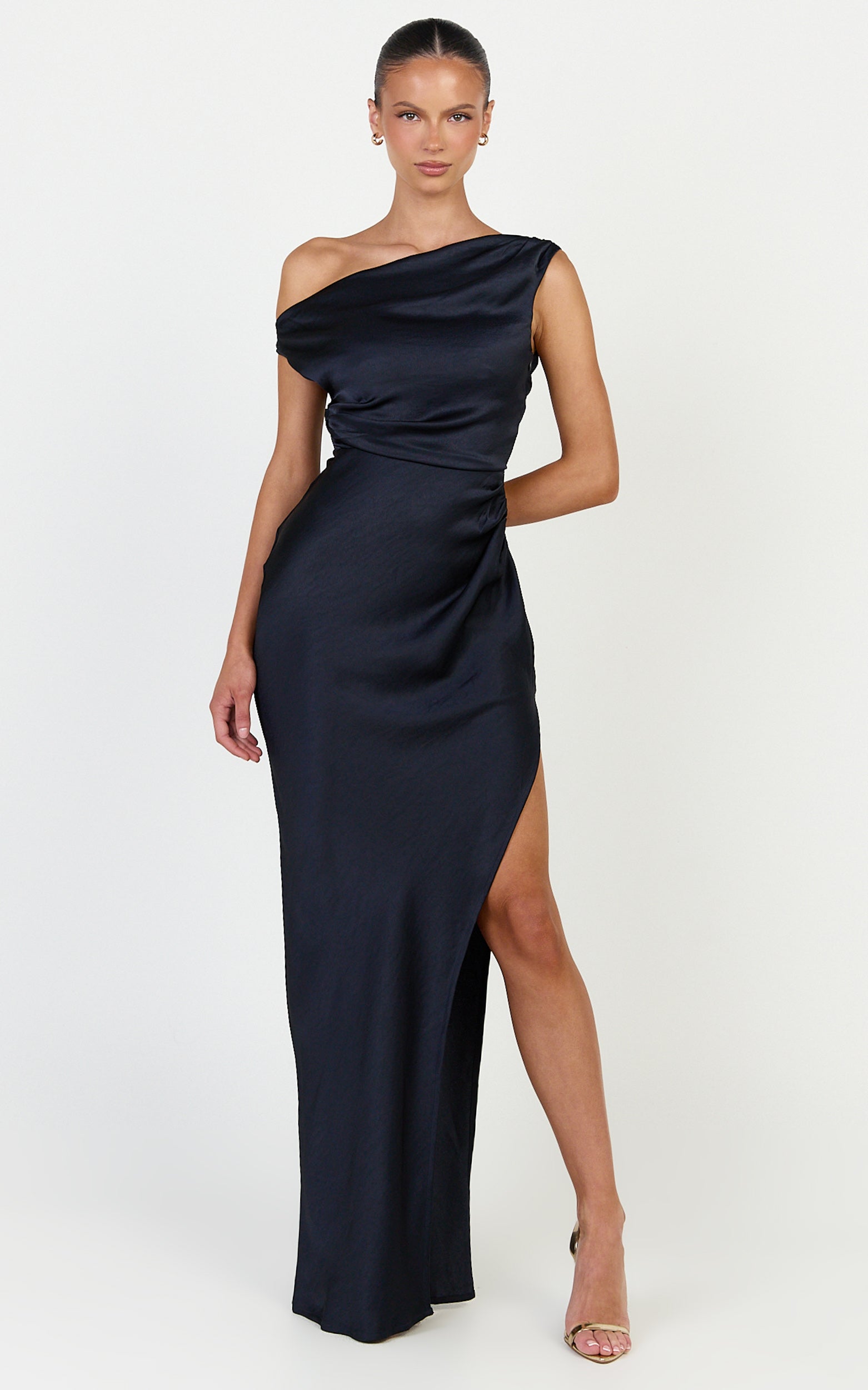 Laurie Maxi Dress - One Shoulder Tie Detail Dress in Navy
