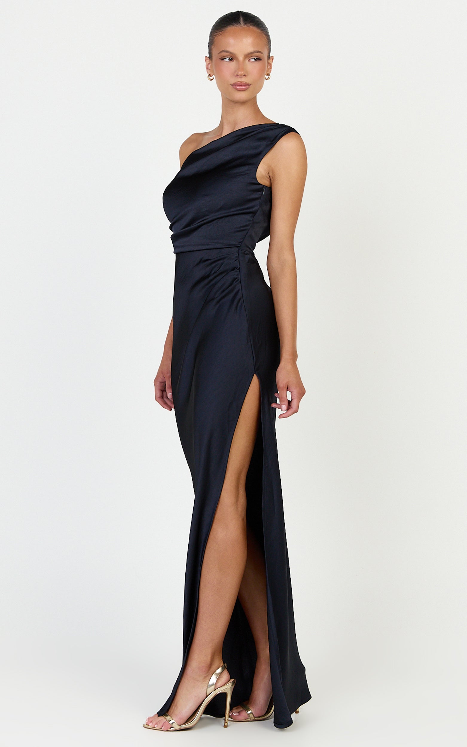 Laurie Maxi Dress - One Shoulder Tie Detail Dress in Navy