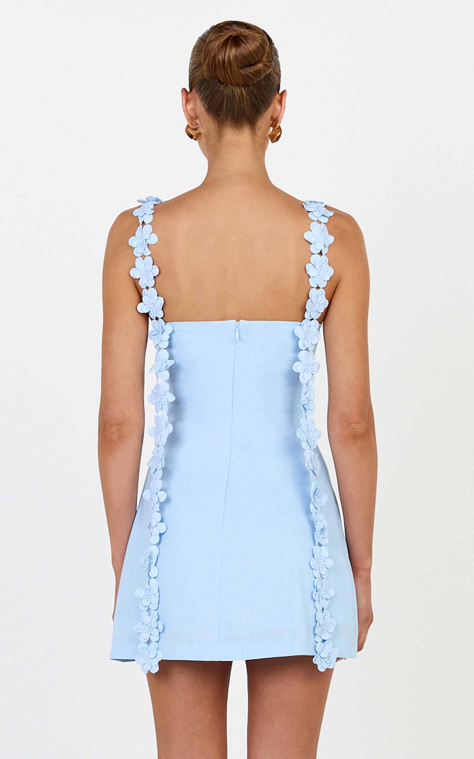 Clementine Mini Dress -  3D Floral Strap Dress in Blue