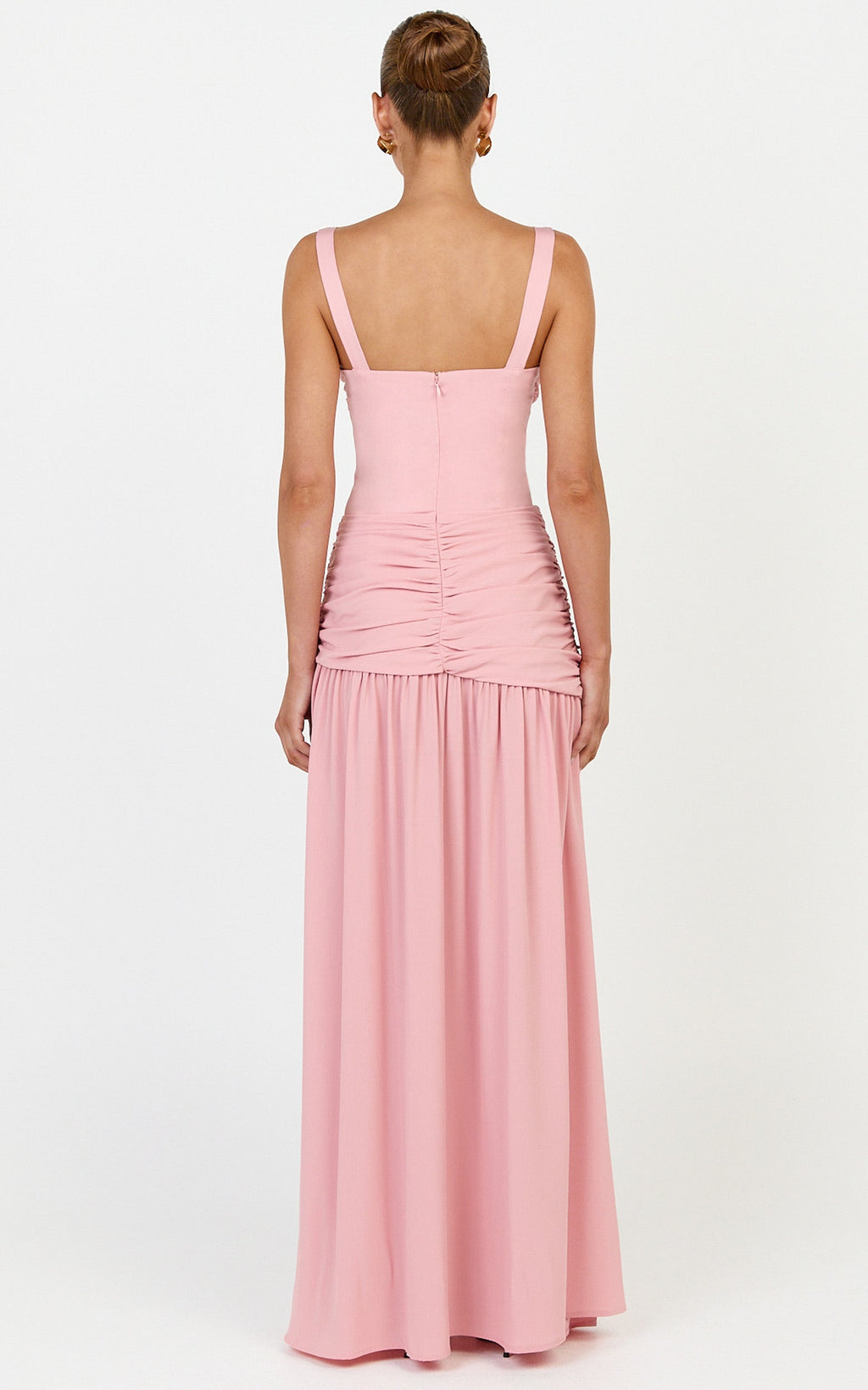 Freya Maxi Dress - Twist Bust Detail Drop Waist Dress in Pink