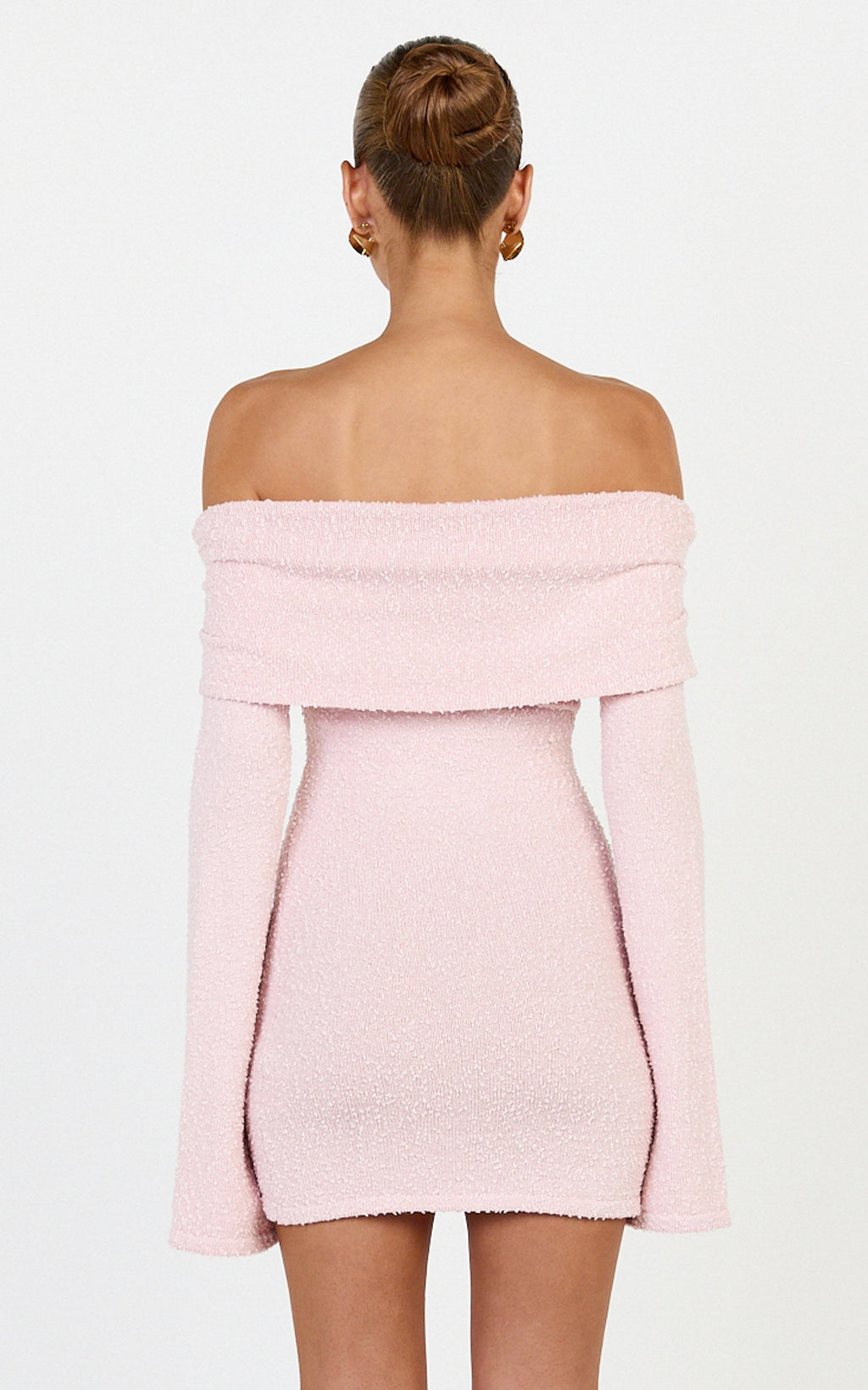 Pietra Mini Dress - Knitted Off Shoulder Dress in Pink
