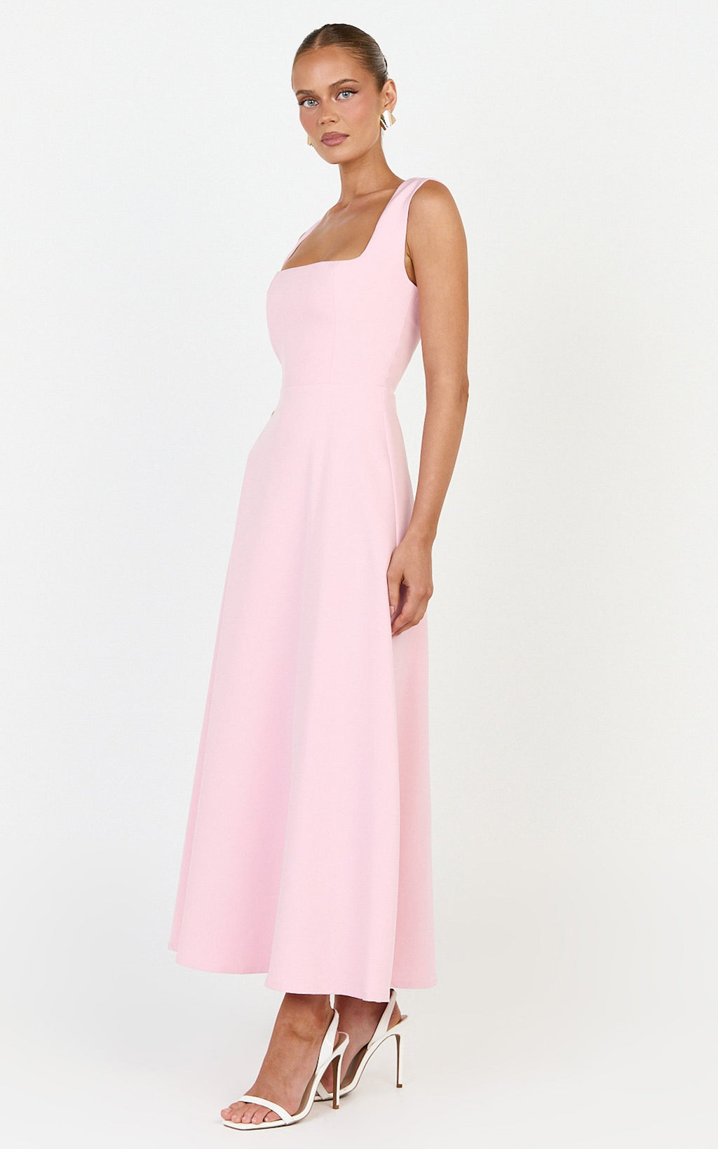 Zinnia Midi Dress - Square Neck A Line Dress in Pink