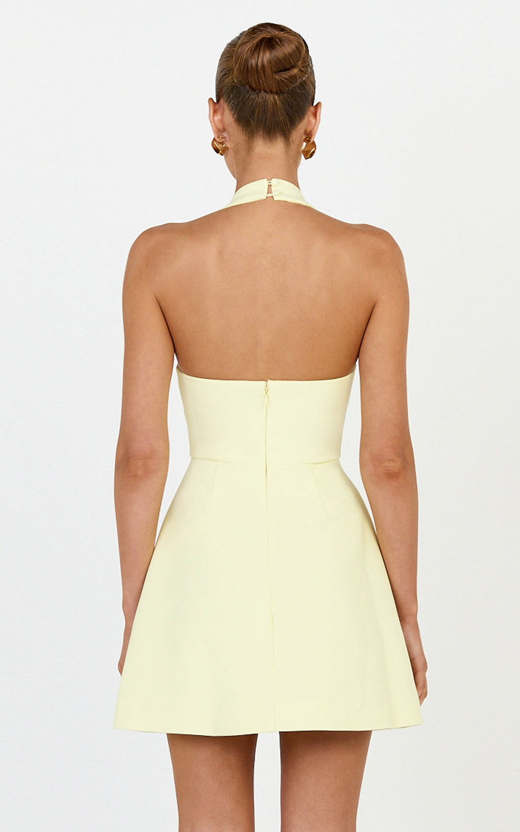 Leilani Mini Dress - Plunge Gold Hardware Fit and Flare Dress in Lemon