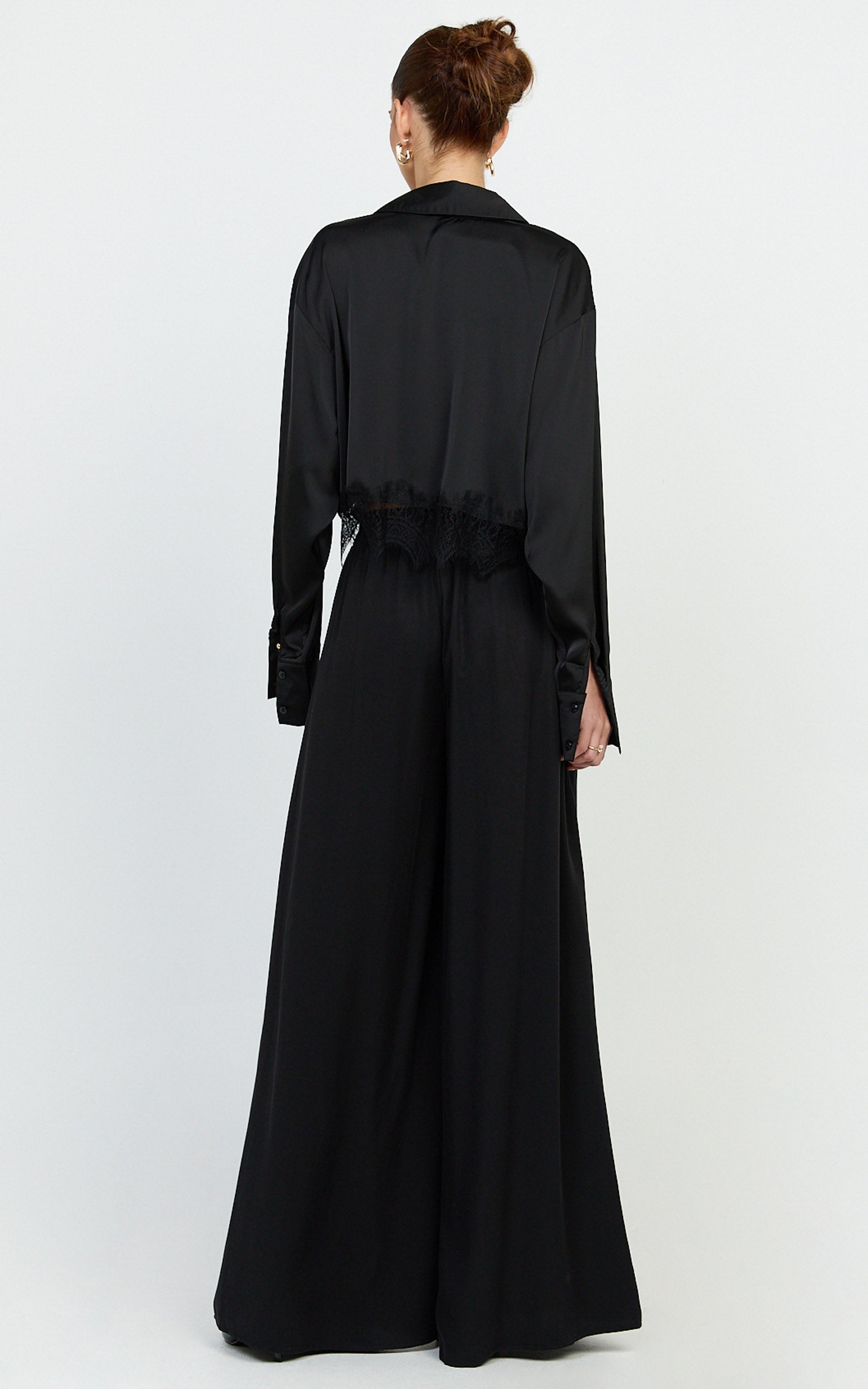 Cardi Pants - High Waist Elastic Wide Leg Pants in Black