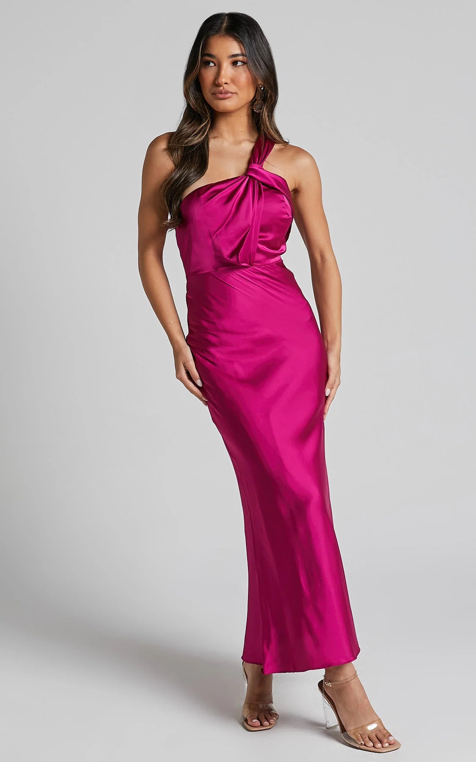 Carmella Midi Dress - One Shoulder Twist Detail Dress in Grape