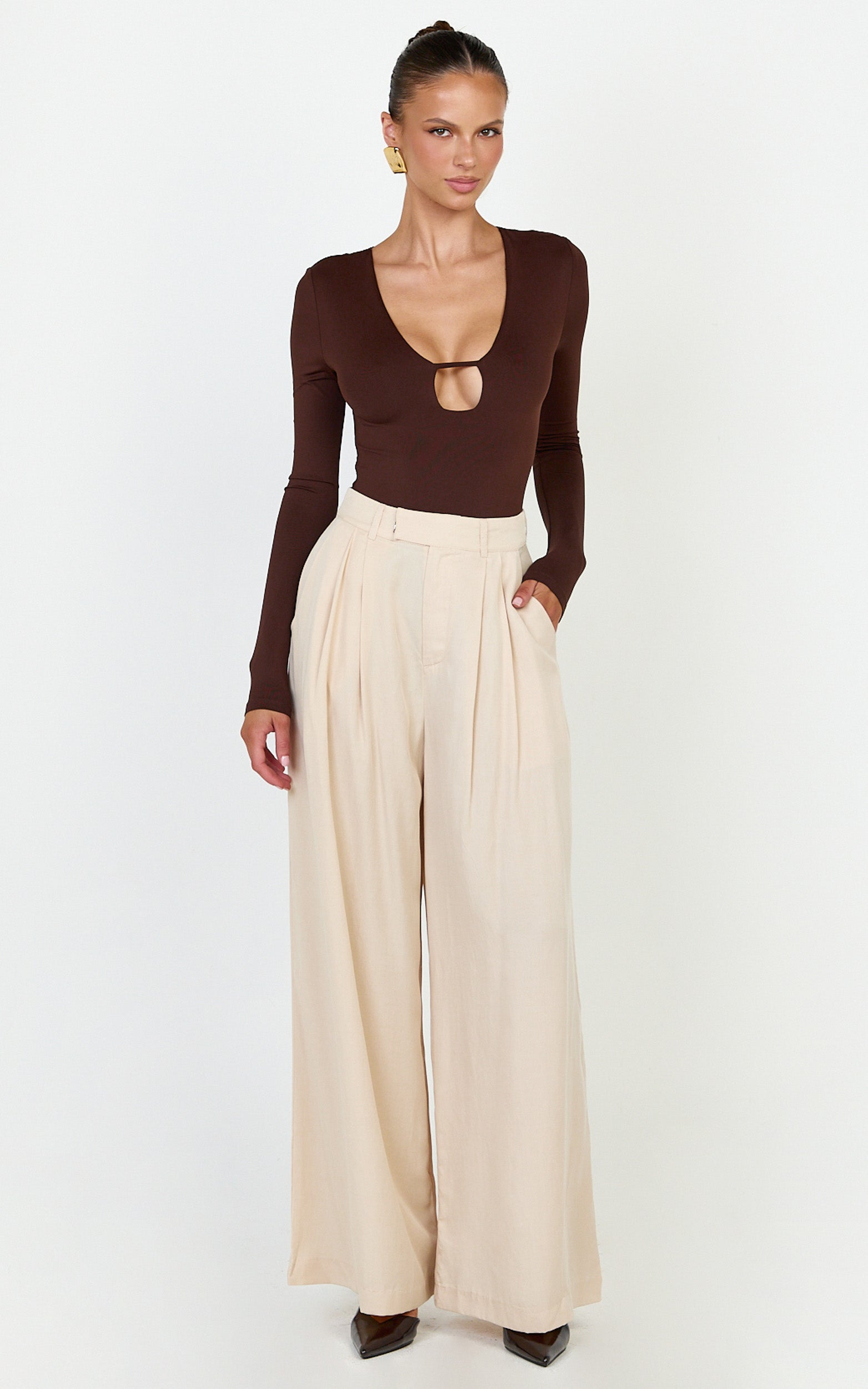 Clarke Pants - High Waist Wide Leg Pants in Neutral