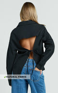 Amaris Top - Long Sleeve Open Back Tie Shirt in Black