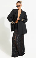 Kamille Maxi Skirt - Lace Mermaid Hem Skirt in Black