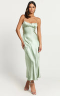 Jonalyn Midi Dress - Open Back Detailing Slip Dress in Sage