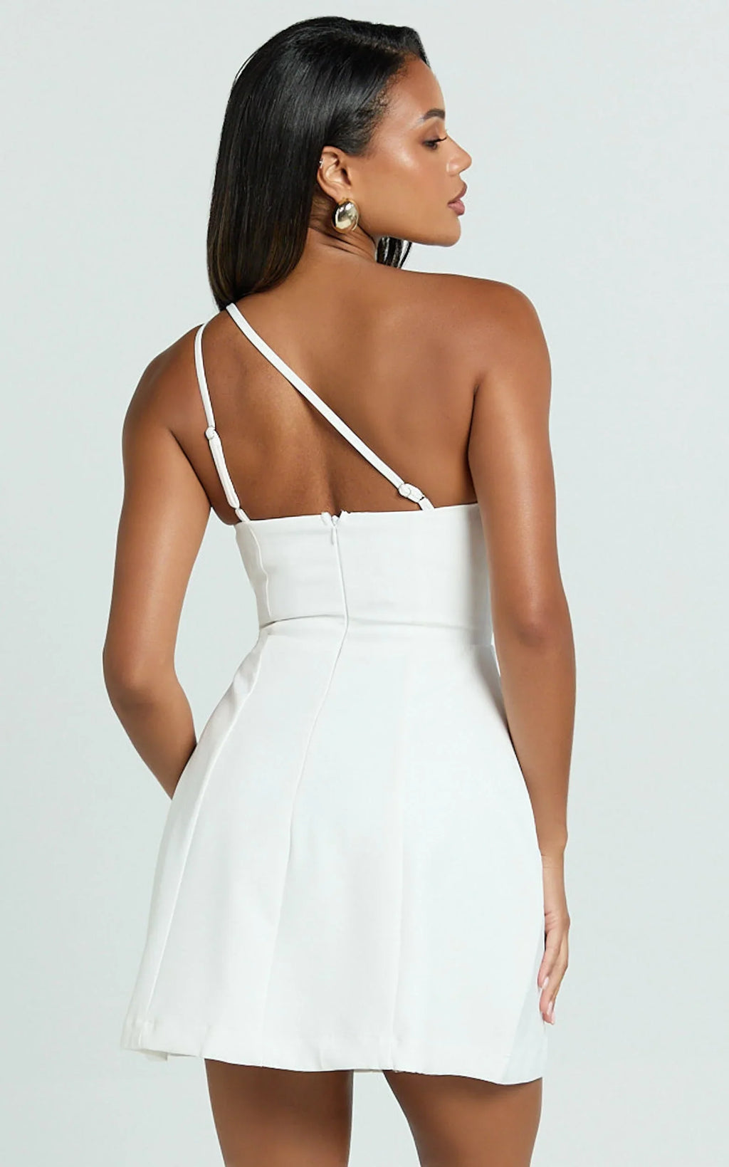 Carley Mini Dress - One Shoulder Tulip Hem Dress in White